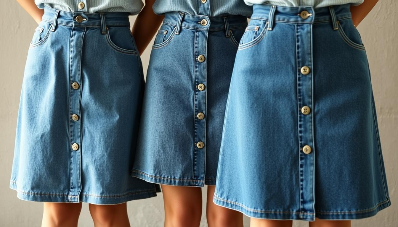 stylish button-down denim skirts | retro cool look